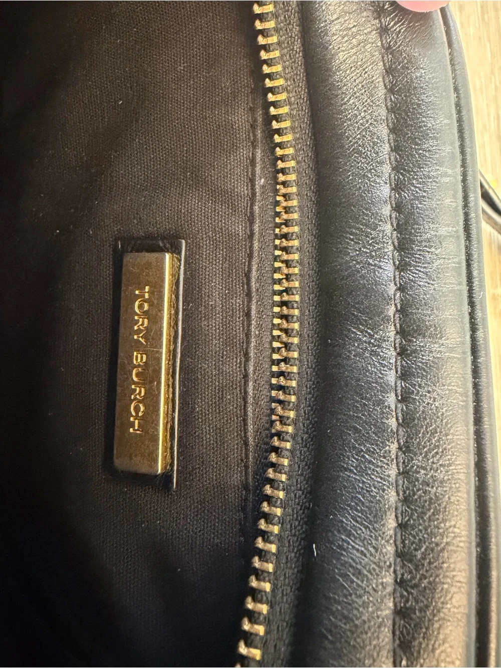 Tory Burch Black Quilted Leather Camera Crossbody with Gold Chain and Tassel